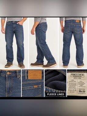 Smith’s Workwear Men’s 36x30 Fleece Lined Stretch Jeans Blue Denim